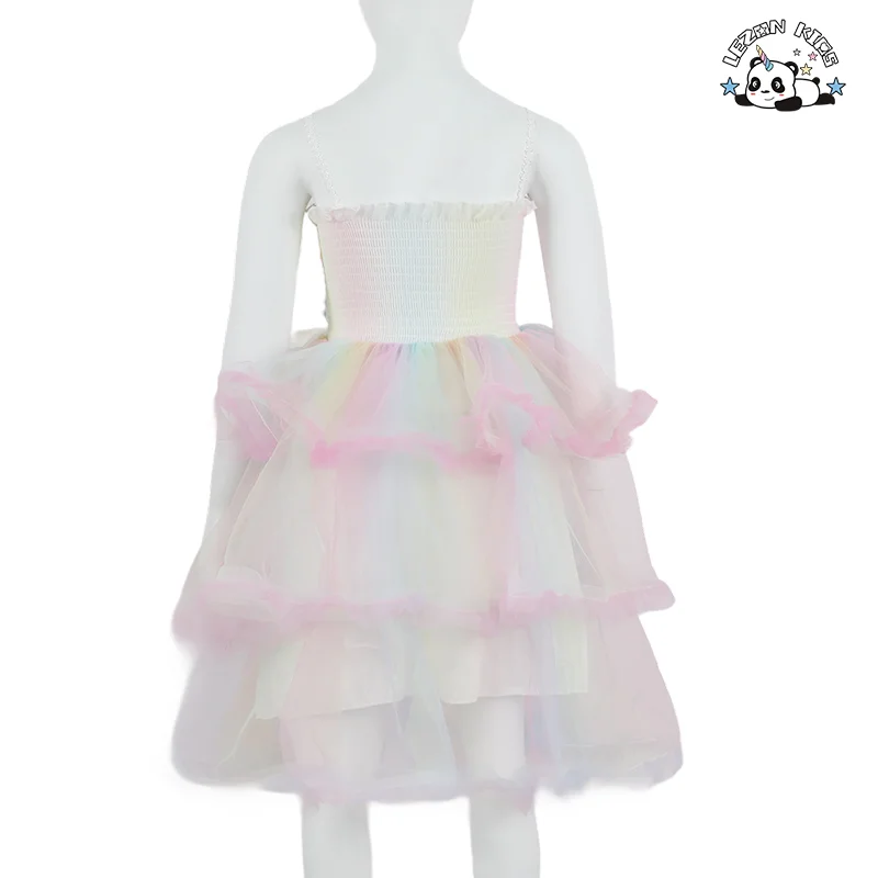 LEZONKIDS - Vestidos novos de boutique de verão para meninas, saia de tule até o joelho, vestidos para festa de aniversário, princesa doce, vestidos coloridos arco-íris para meninas
